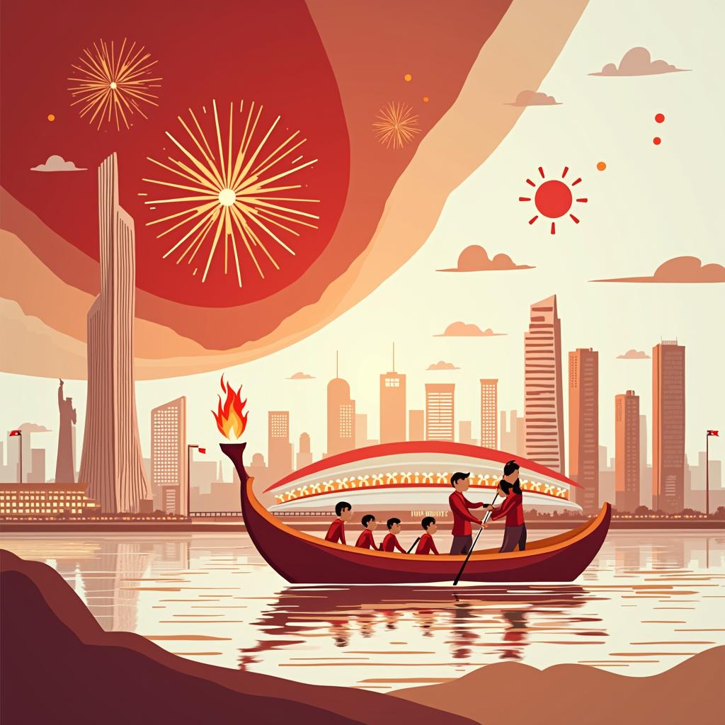 火炬由龙舟运来 13火炬手传递
