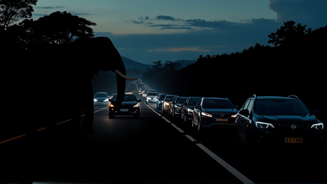 马来西亚东西大道遇大象追车惊险一幕